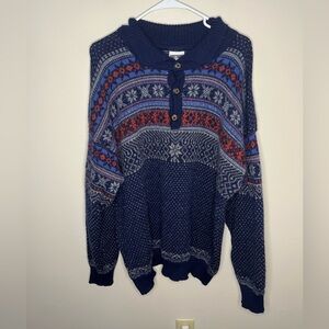 Dale of Norway Mens Pure Wool Nordic Sweater Fair Isle Blue Red Size XXL VGUC